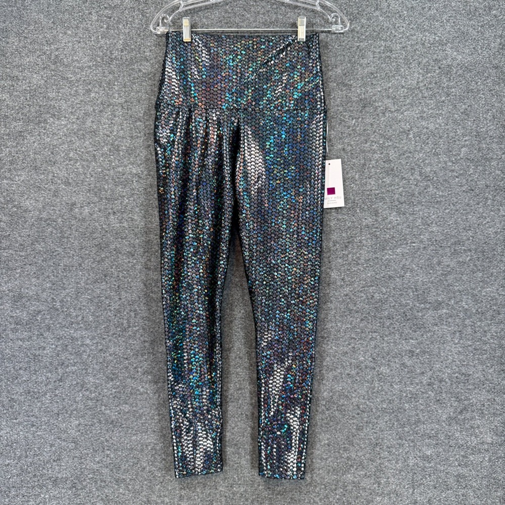 Emily Hsu Midnight Mermaid Leggings Women Large Black Blue Holographic Scale NEW